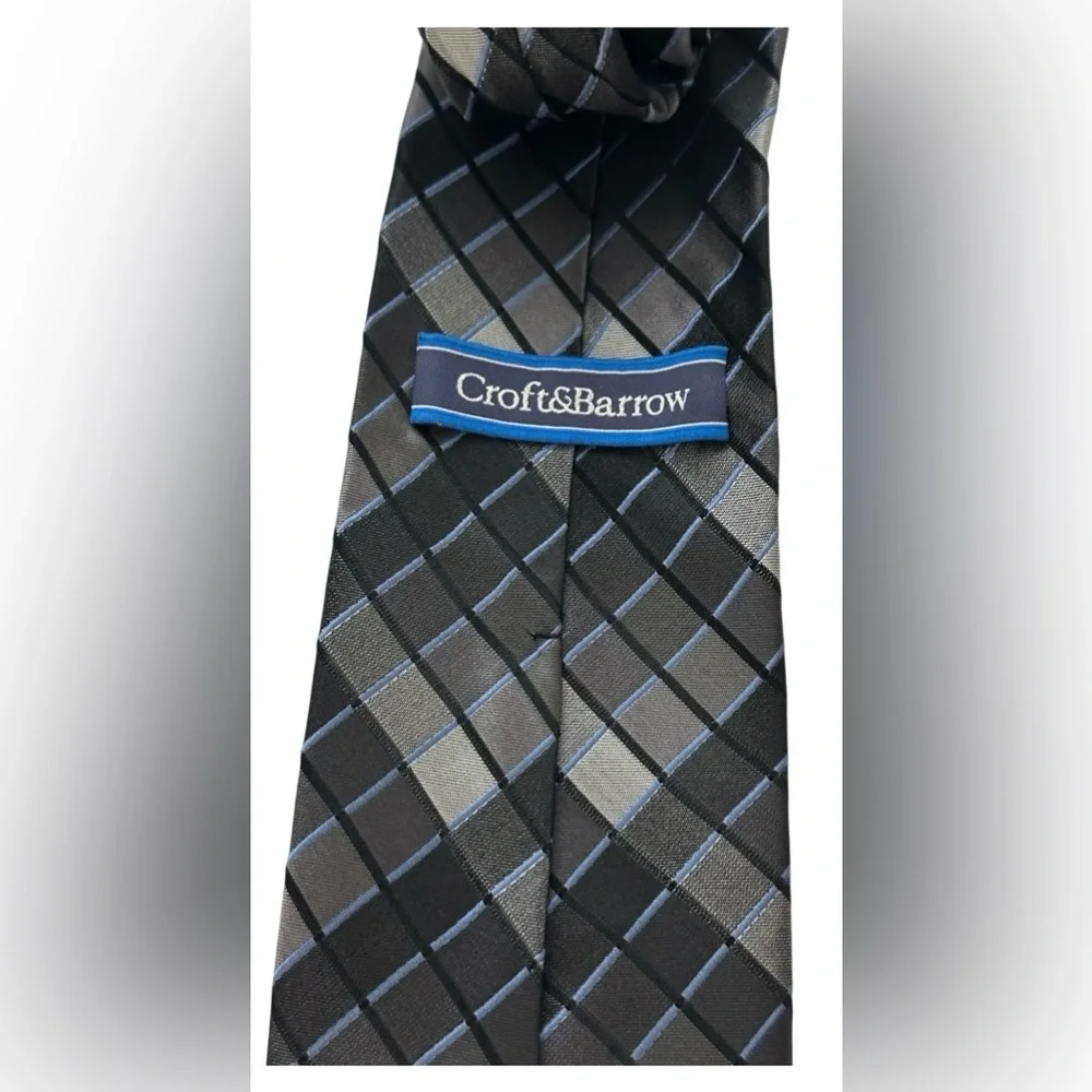 Croft & Barrow | Black & Gray Geometric Checkered Tie 100% Silk | NWOT